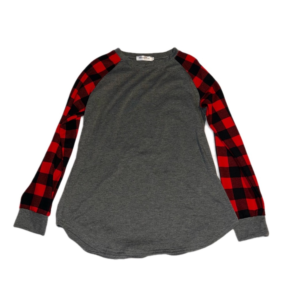 Cozy Women’s Medium Mocking Top Raglan Buffalo Plaid Long Sleeve Tee